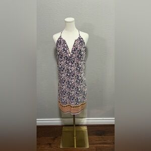 Floral Halter Dress with Lace Trim